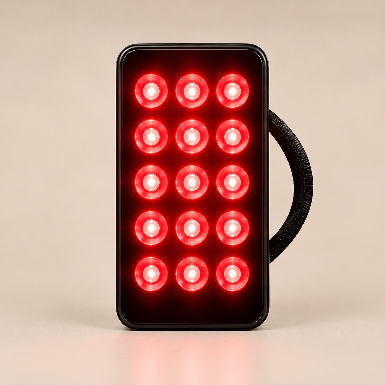 Deep Dose Pro black handheld red light device with illuminated LED array
